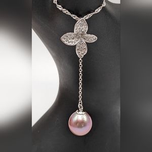 DROP NECKLACE Pink Freshwater Pearl Drop Necklace, 925, NWOT
